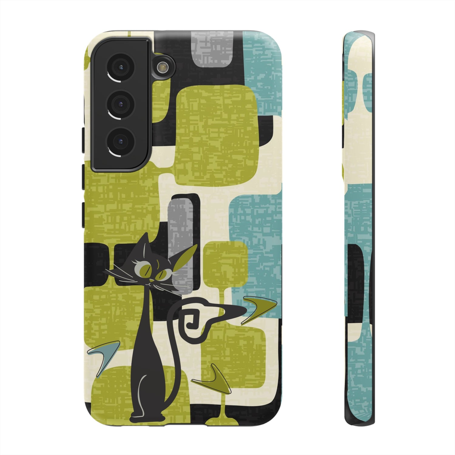 Mid Century Modern Geometric Kitschy Cat, Boomerang Retro Smart Phone Tough Cases