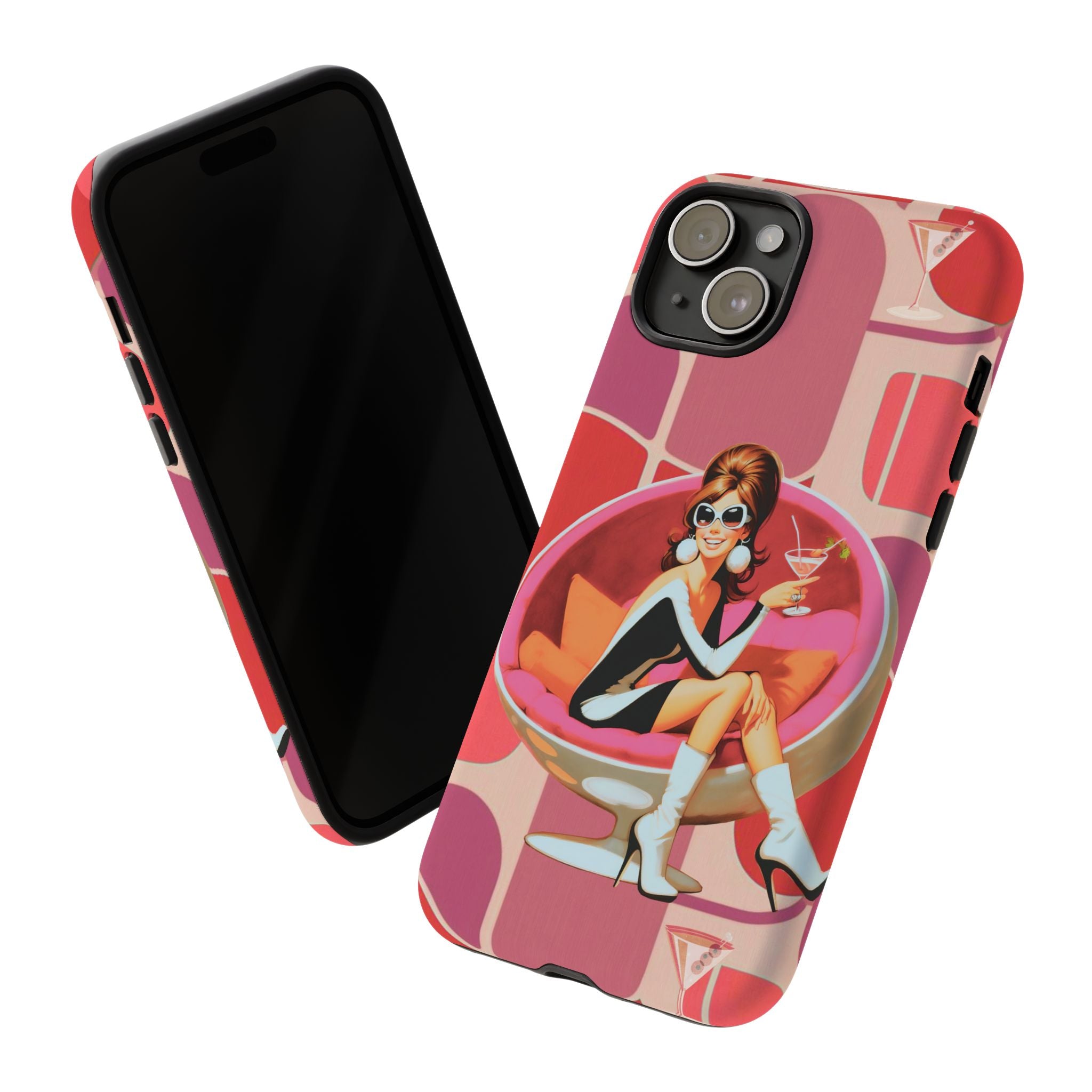 Mid Mod 60s Mod Gal, Kick Back Enjoy, Retro Chic Phone Case with Cocktail Design