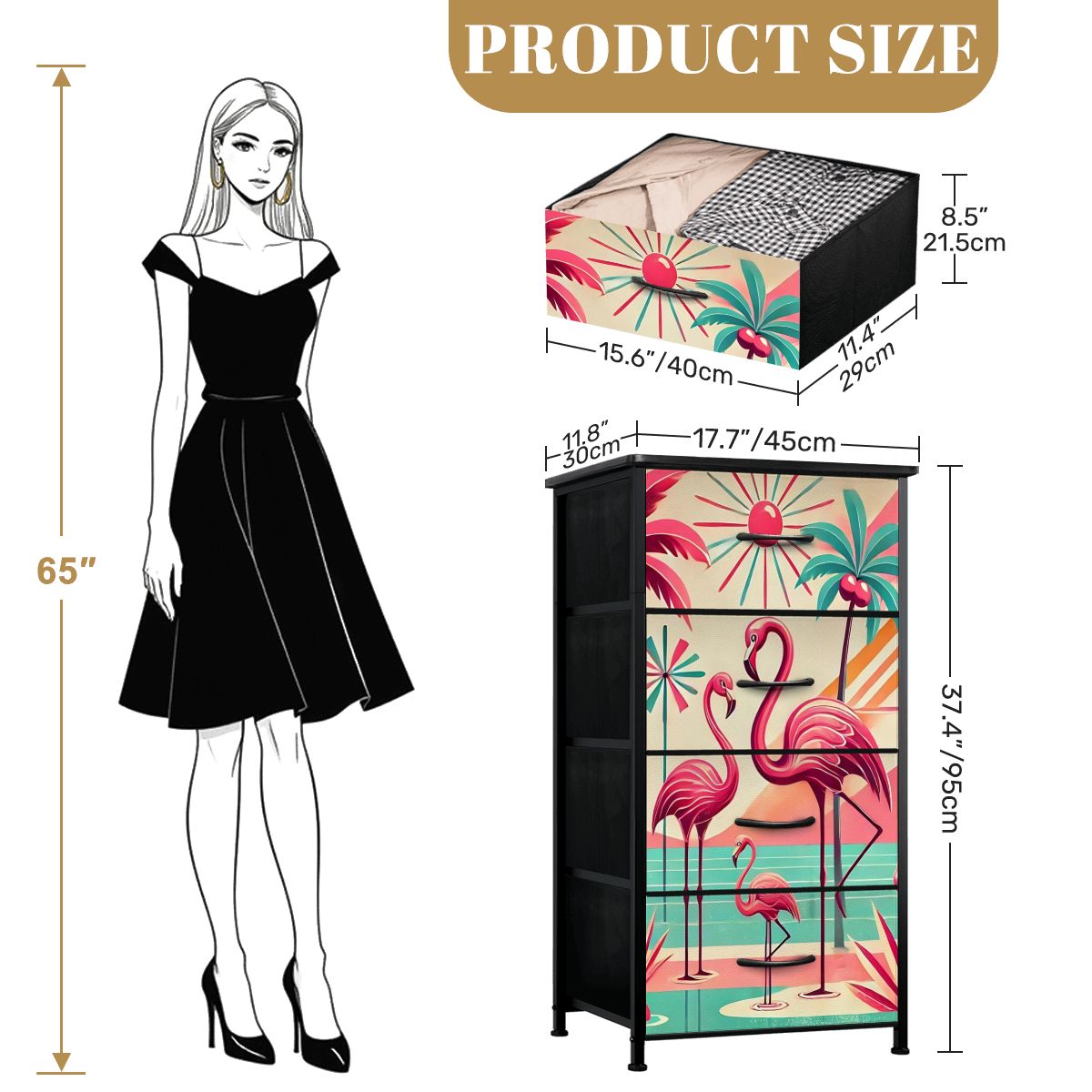 1950s Mid Century Modern Flamingo Art, Kitschy Pink, Teal, MCM 4-Drawer Dresser - Mid Century Modern Gal
