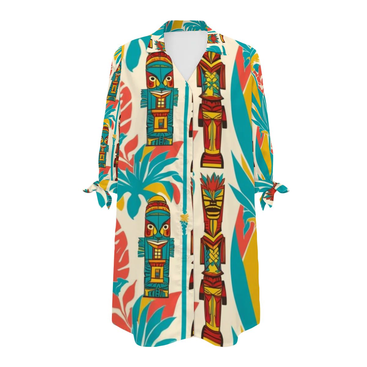 Retro Tiki Summer Mod Vibes, Coverup Blouse Women's Cardigan Shirt Three-Quarter Sleeve - Mid Century Modern Gal