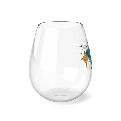 Mid Mod Gentleman, Atomic 50s Style Stemless Wine Glass, 11.75oz