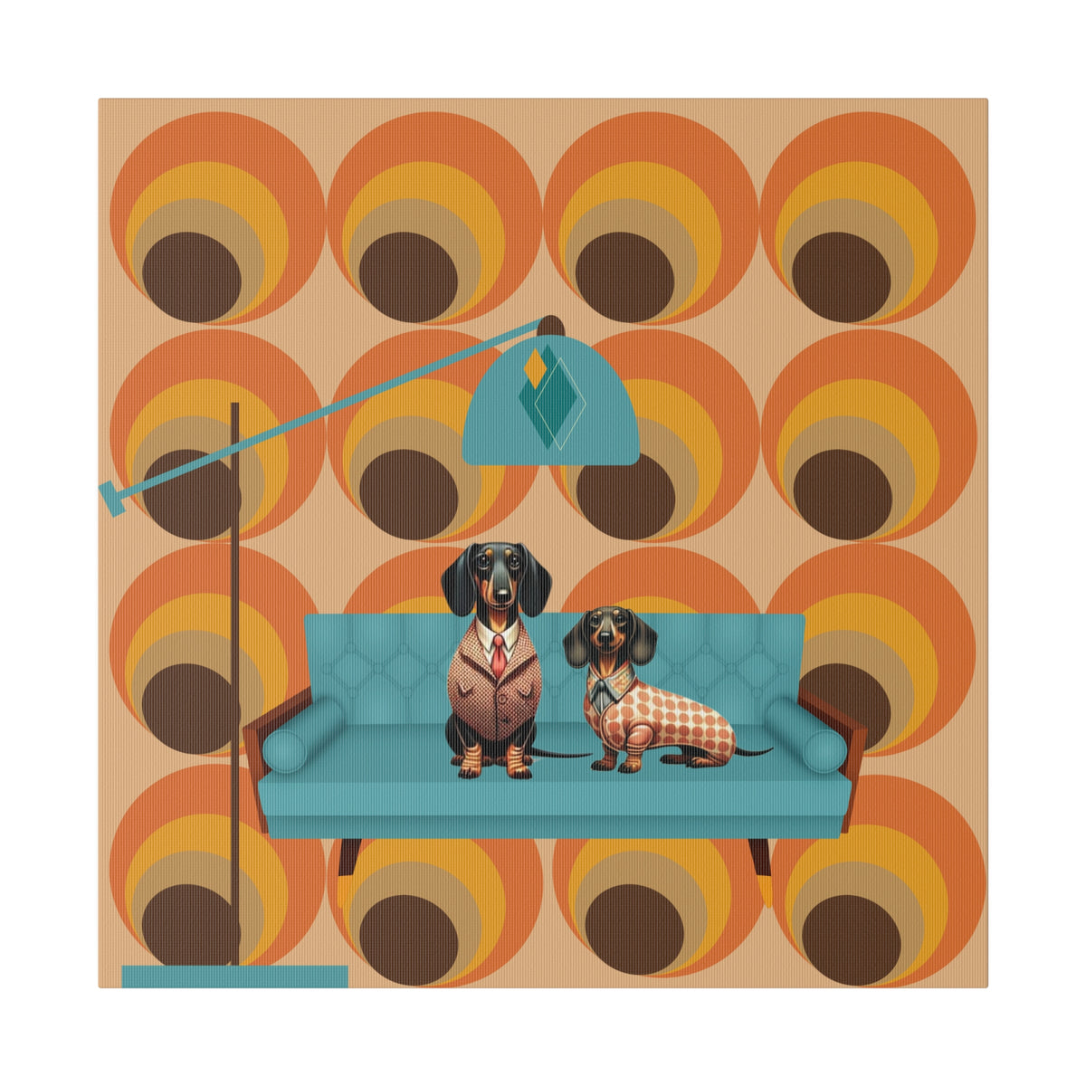 Retro 70s Doxie Dog, Dachshund Dog Lover, Mid Mod Groovy Wall Art - Mid Century Modern Gal