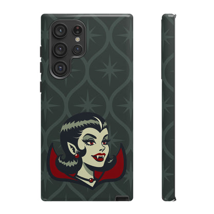 Vampire Dracula Girl Halloween Goth Horror Buff MCM Green Tough Phone Case - Mid Century Modern Gal