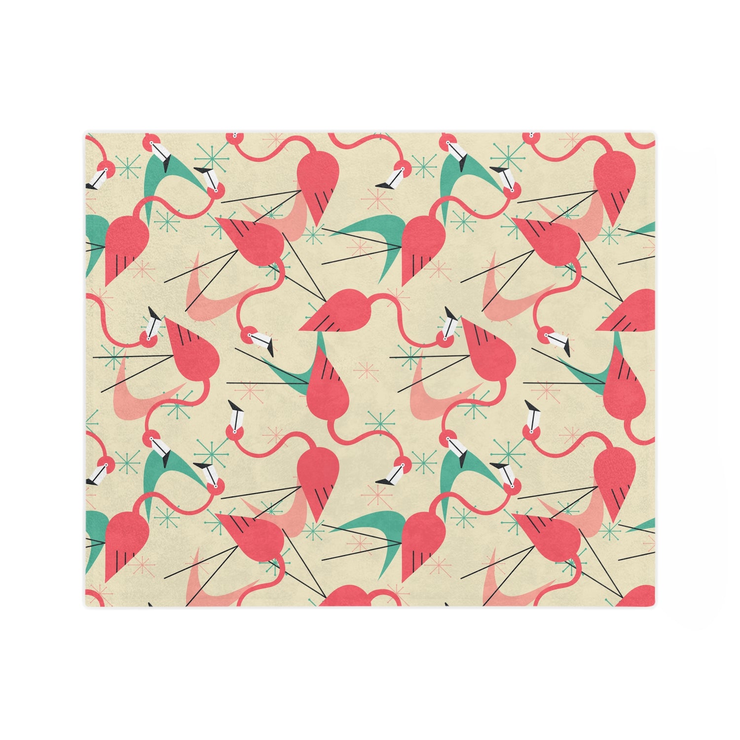 Palm Springs Mid Mod Tropical Flamingo Velveteen Blanket - Cozy Retro Kitsch Lightweight Throw - Mid Century Modern Gal