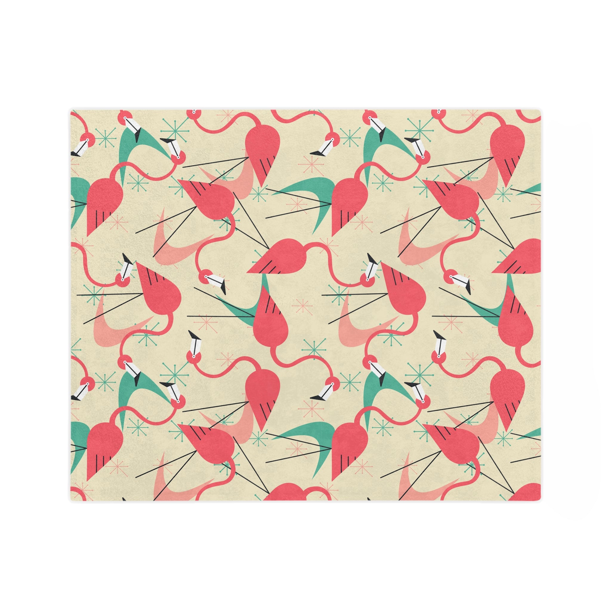 Palm Springs Mid Mod Tropical Flamingo Velveteen Blanket - Cozy Retro Kitsch Lightweight Throw - Mid Century Modern Gal