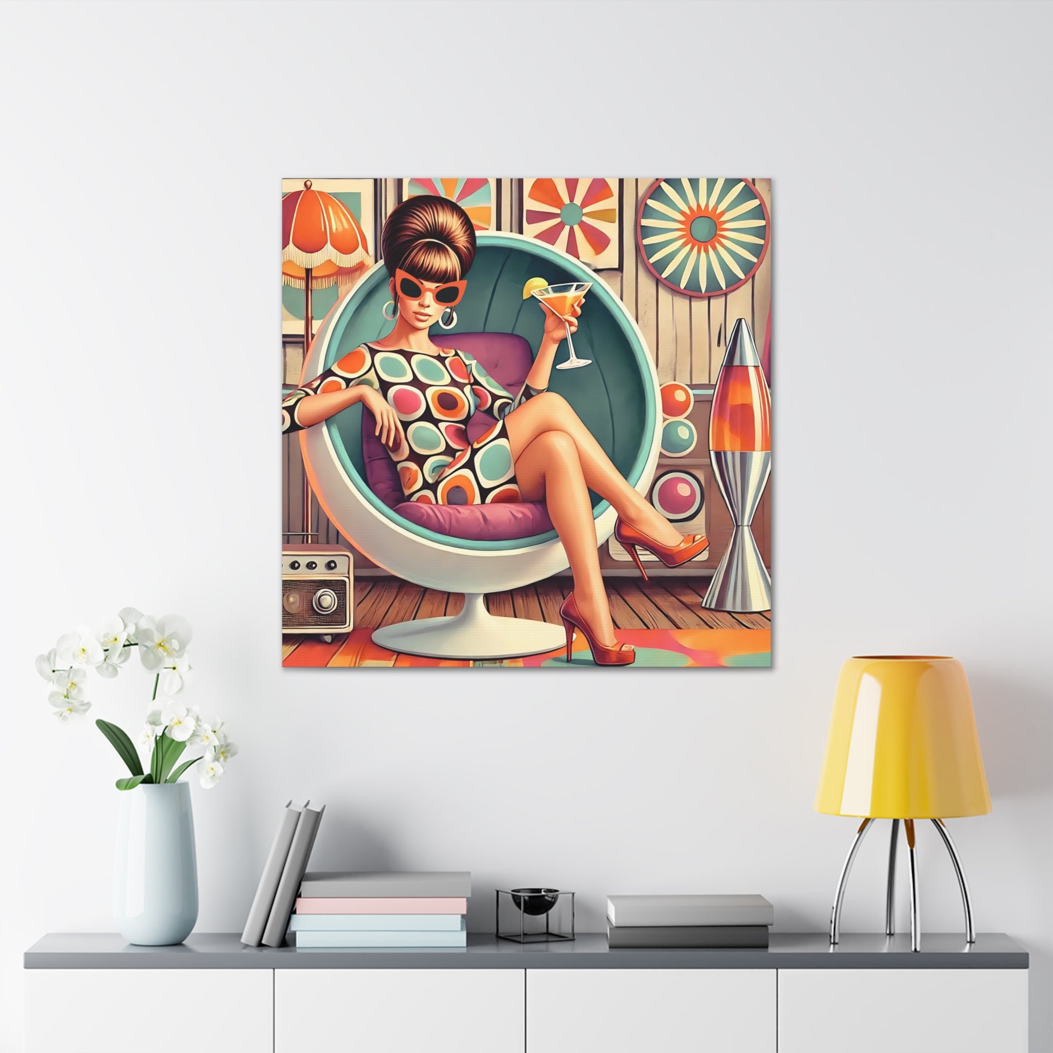 60s Mod Gal, Retro Chic Canvas Gallery Wrap - Vintage Lounge Art Print - Mid Century Modern Gal