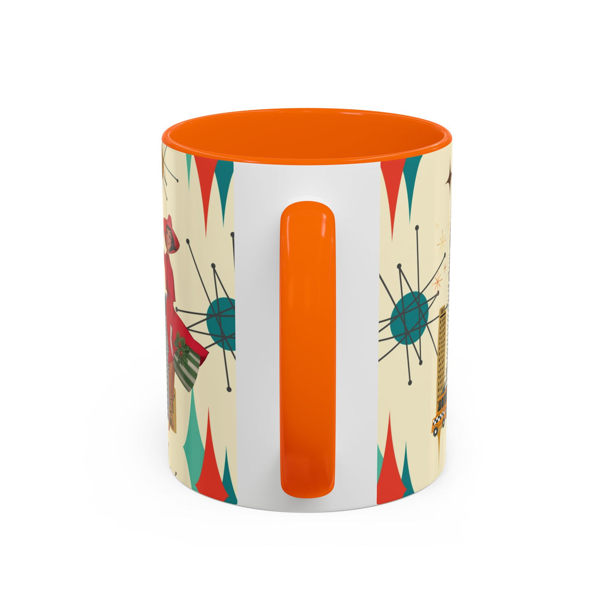 Mid Century Modern Kitschy Christmas Gal, Franciscan Starburst Diamond Retro Chic Accent Coffee Mug - Vintage Cityscape Design - Mid Century Modern Gal