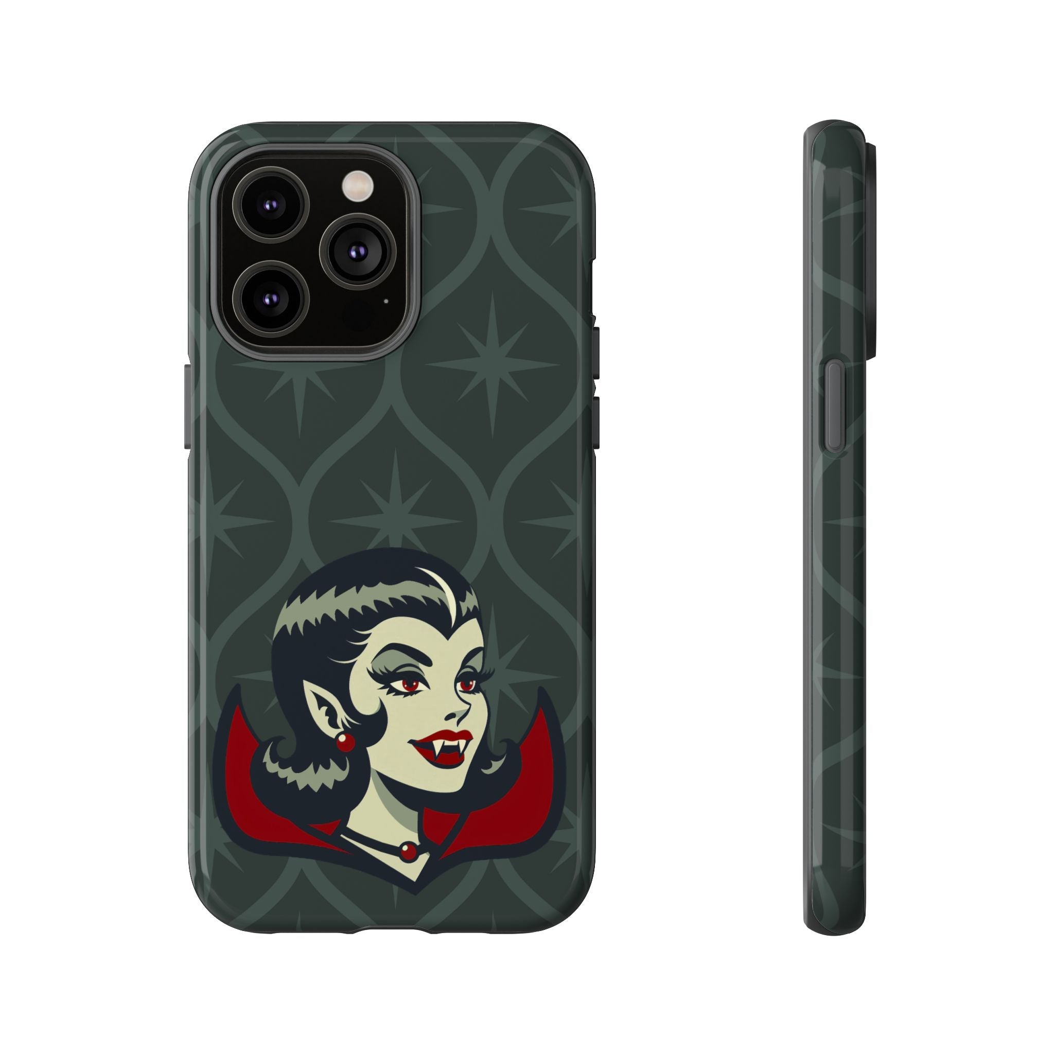 Vampire Dracula Girl Halloween Goth Horror Buff MCM Green Tough Phone Case - Mid Century Modern Gal