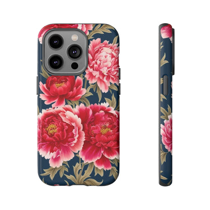 Chinoiserie Royal Blue Pink, Red Roses And Peony Floral Tough Phone Case