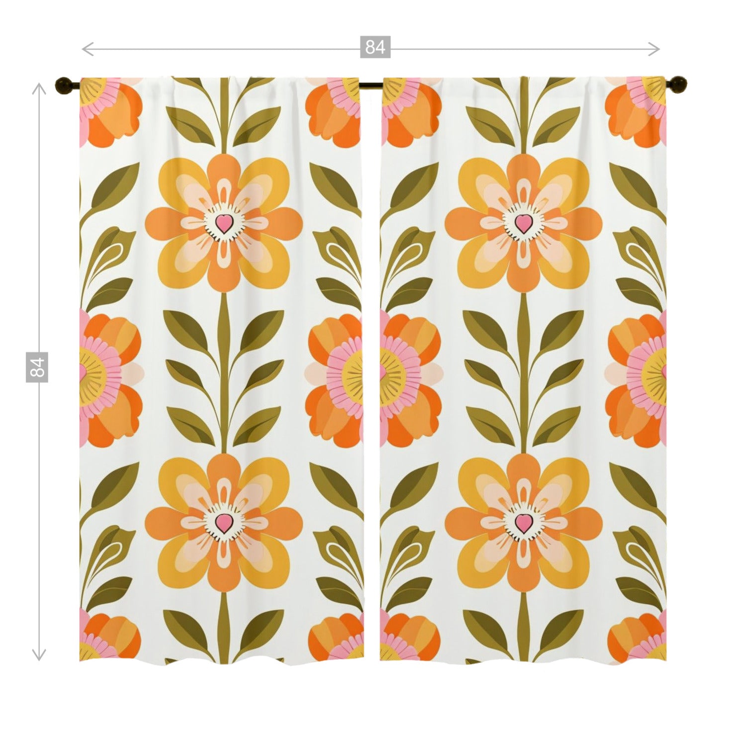Scandinavian Mid Century Modern Pretty Floral Modern Danish Window Curtains (two panels) - Mid Century Modern Gal