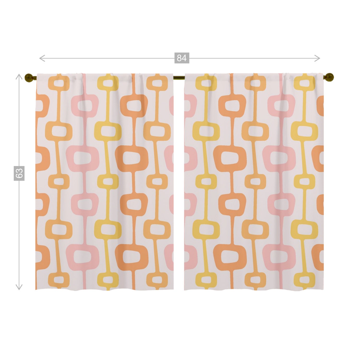 Mid Centuiry Modern Retro Groovy Geometric, Pink, Orange, Yellow MCM Window Curtains (two panels)