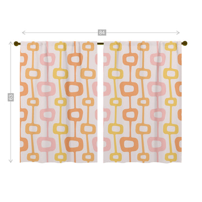 Mid Centuiry Modern Retro Groovy Geometric, Pink, Orange, Yellow MCM Window Curtains (two panels)