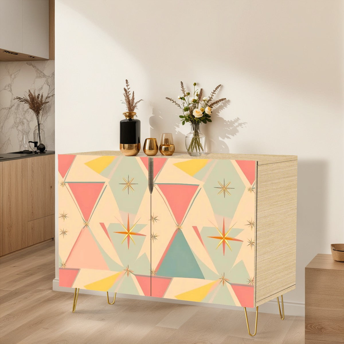 Atomic Franciscan Diamond 50s Vintage Pattern Mid Century Modern Wooden Storage Cabinet - Mid Century Modern Gal