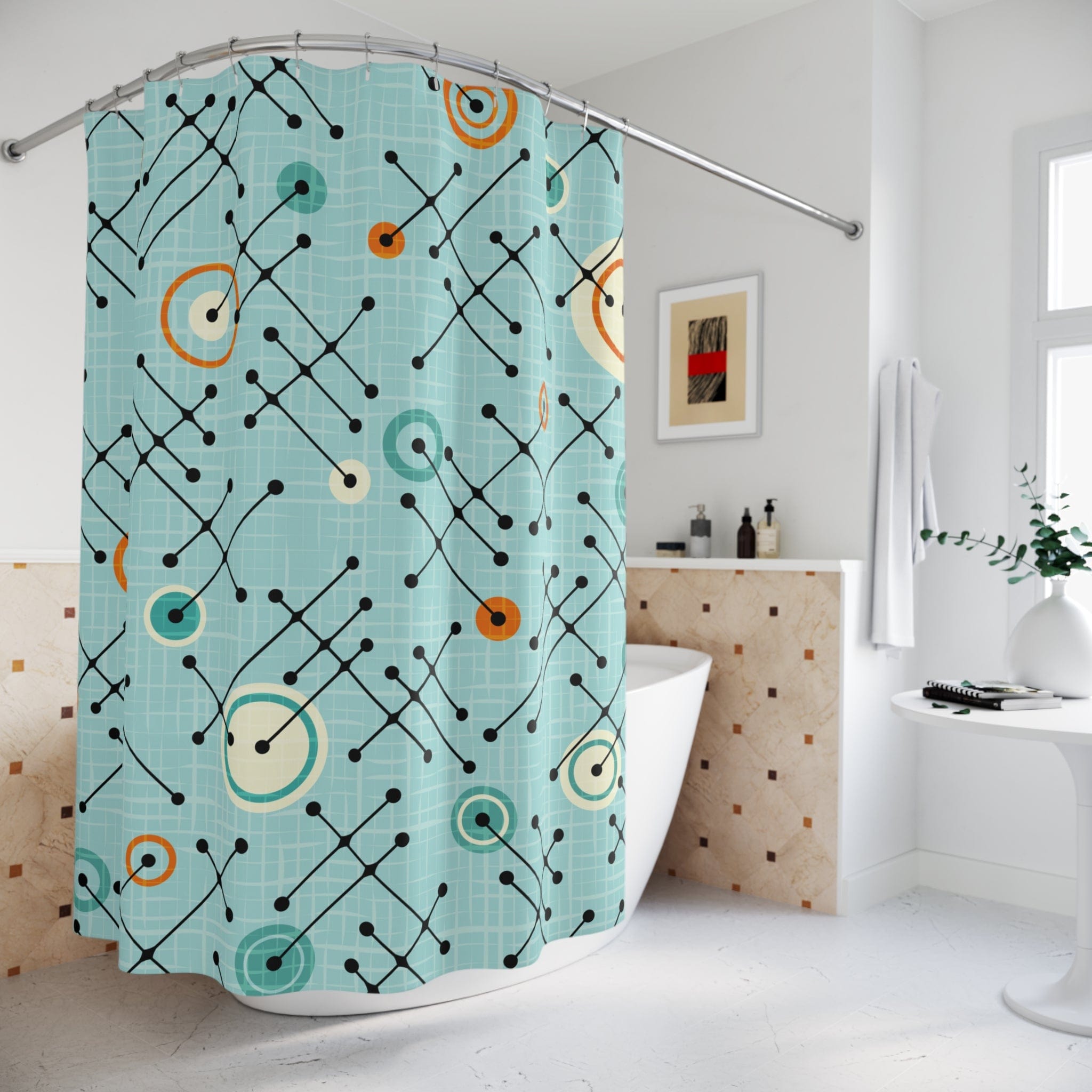 Retro Shower Curtain. BLUE BOOMARANG Mid Century Perfect for the mid century offers lifestyle.