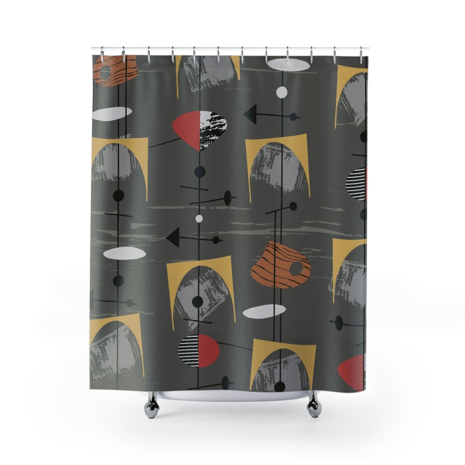Mid Century Modern, Abstract Charcoal Gray Modern Shower Curtains Home Decor 71&quot; × 74&quot;