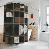 Mid Century Modern Bold, Black, Brown, Olive Green, Geometric Retro Masculine Shower Curtain Home Decor 71" × 74"