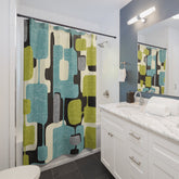 Mid Century Modern Geometric Mod Shower Curtain, Black, Gray, Aqua, Green Bath Decor Home Decor 71" × 74"