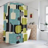 Mid Century Modern Geometric Mod Shower Curtain, Black, Gray, Aqua, Green Bath Decor Home Decor 71" × 74"