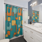 Mid Century Modern Geometric, Teal, Orange, Mustard Yellow, Retro MCM Shower Curtain Home Decor 71" × 74"