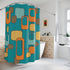 Mid Century Modern Geometric, Teal, Orange, Mustard Yellow, Retro MCM Shower Curtain Home Decor 71" × 74"