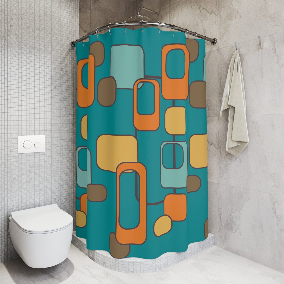 Mid Century Modern Geometric, Teal, Orange, Mustard Yellow, Retro MCM