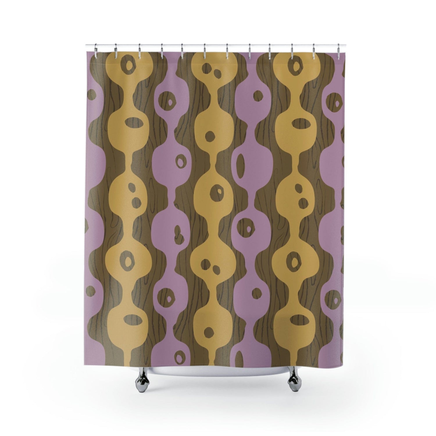 Mid Century Modern Googie Design, Brown, Mustard Yellow, Light Purple, Modern Shower Curtain Home Decor 71&quot; × 74&quot;