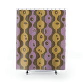 Mid Century Modern Googie Design, Brown, Mustard Yellow, Light Purple, Modern Shower Curtain Home Decor 71" × 74"