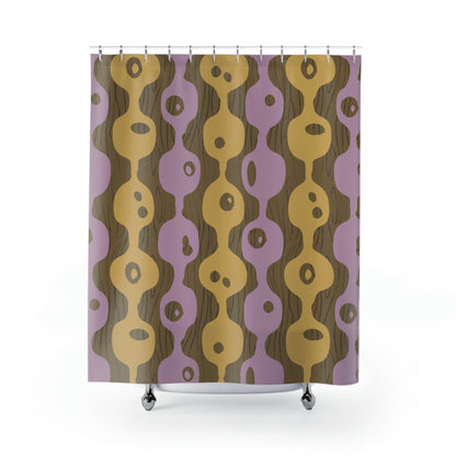 Mid Century Modern Googie Design, Brown, Mustard Yellow, Light Purple, Modern Shower Curtain Home Decor 71&quot; × 74&quot;