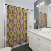 Mid Century Modern Googie Design, Brown, Mustard Yellow, Light Purple, Modern Shower Curtain Home Decor 71" × 74"