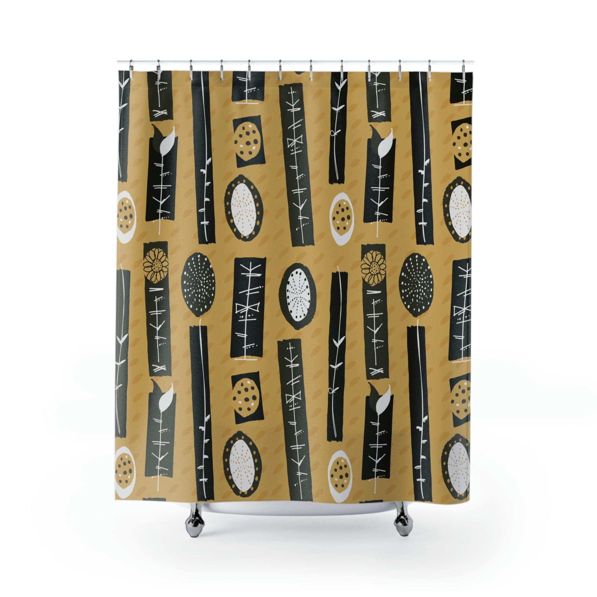 Mid Century Modern Mustard Yellow, Abstract Mid Modernist Shower Curtain Home Decor 71&quot; × 74&quot;