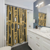 Mid Century Modern Mustard Yellow, Abstract Mid Modernist Shower Curtain Home Decor 71" × 74"