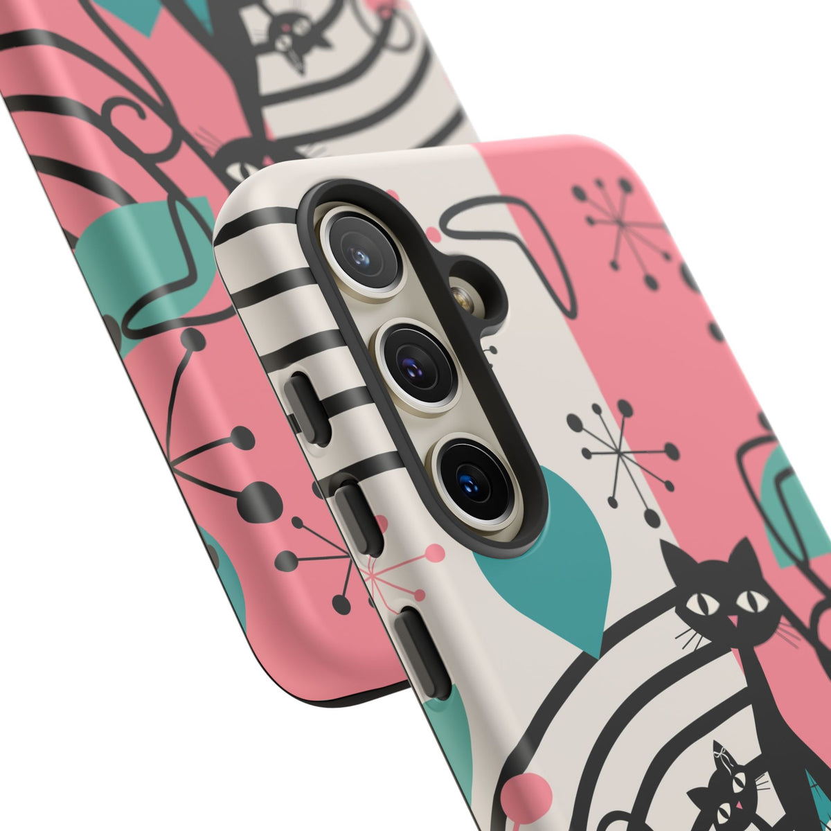 Mid Mod Atomic Cat Boomerang Starburst, Pink, Black Kitschy Stylish Cat Phone Case: Modern Design for Cat Lovers
