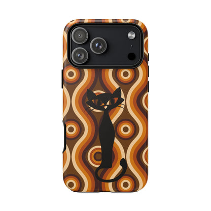 Retro Phone Case, Groovy Brown, Atomic Kitsch Cat Tough Smart Phone Cases