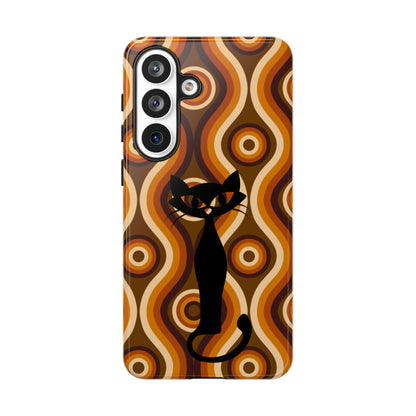 Retro Phone Case, Groovy Brown, Atomic Kitsch Cat Tough Smart Phone Cases