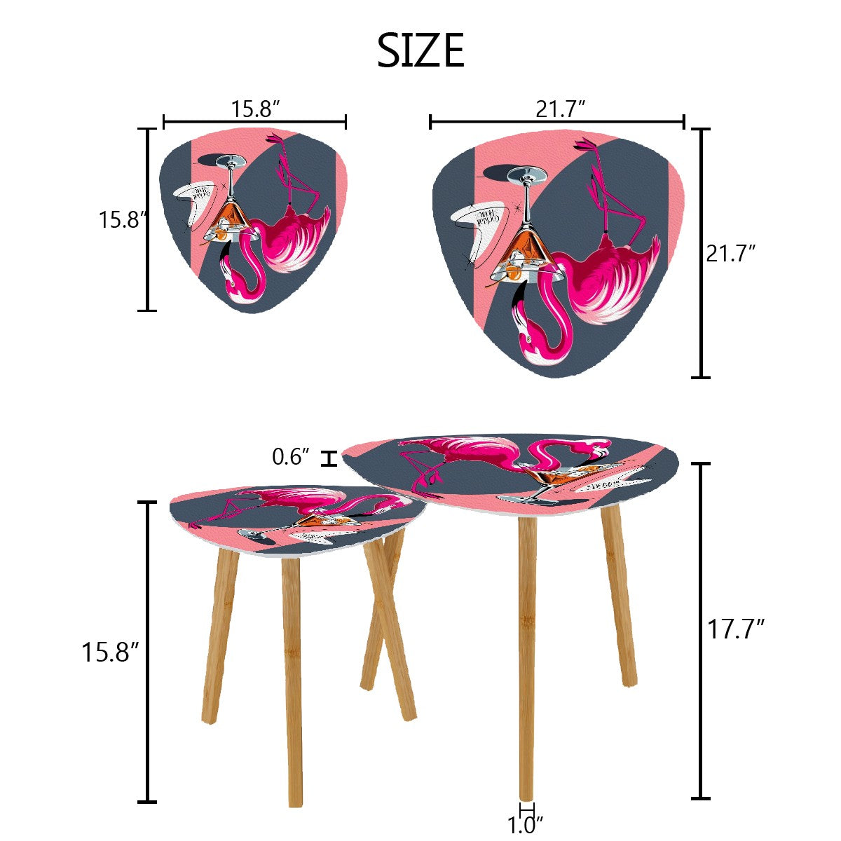 Mid Century Modern Flamingo Nesting Tables, Cocktail Tables, Mid Century Modern Barware Triangle Coffee Table Set of 2 - Mid Century Modern Gal