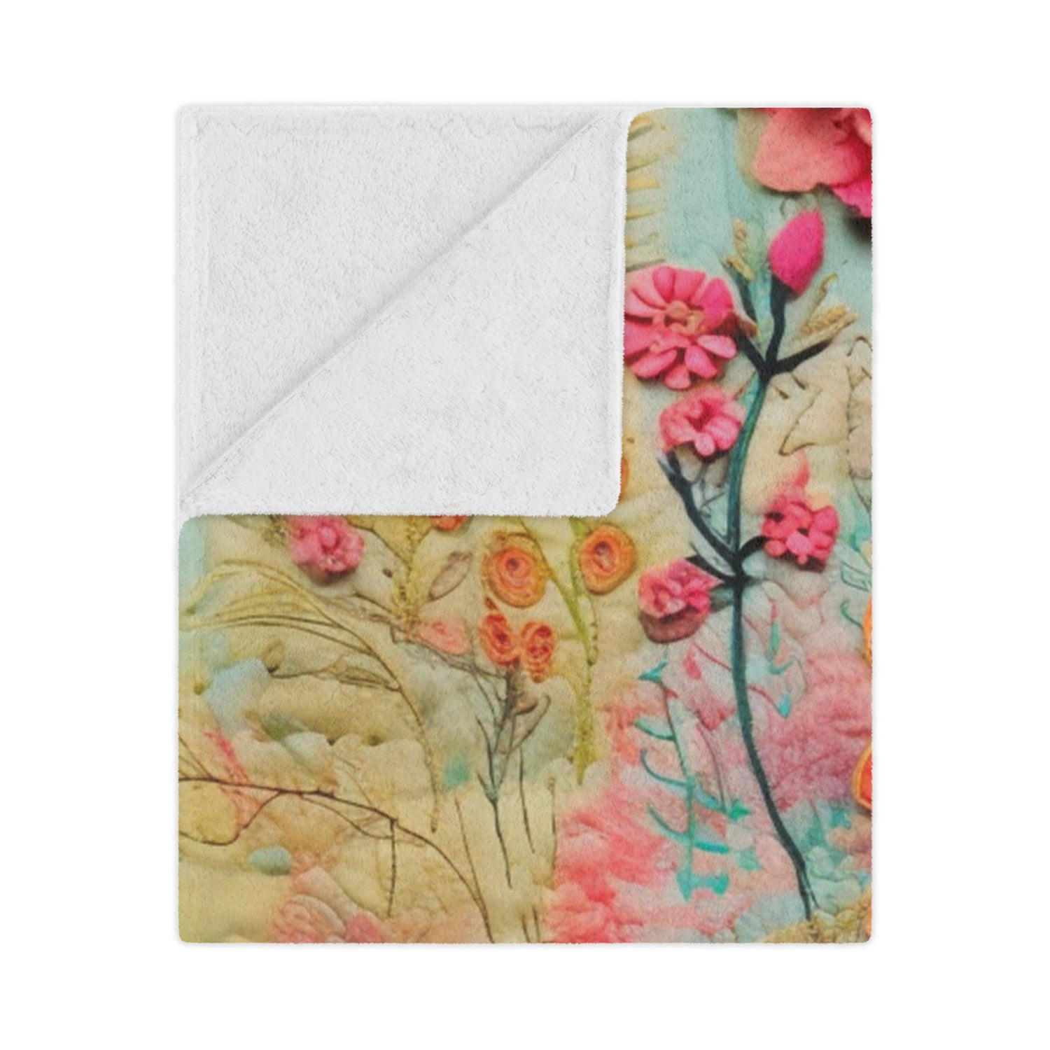 Bohemian Flower Hippie Blanket, Faux Embellished Florals, Spring, Boho Minky Blanket - Mid Century Modern Gal