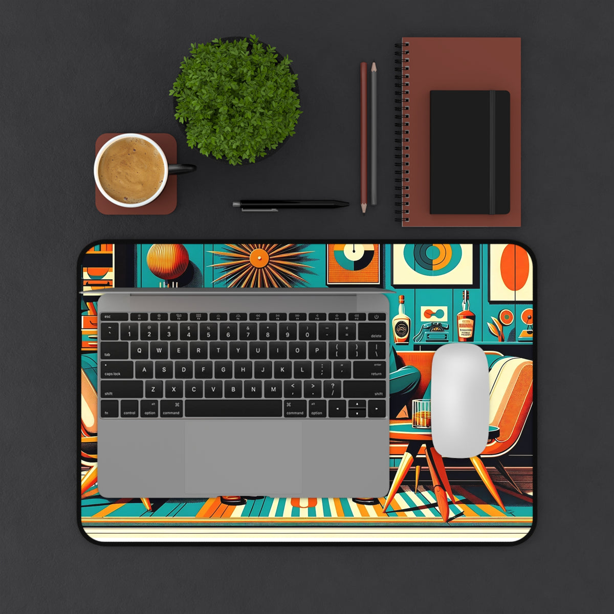 Dapper Dudes Bourbon Drinkers Stylish Retro Desk Mat - Vintage Vibe for Home Office - Mid Century Modern Gal