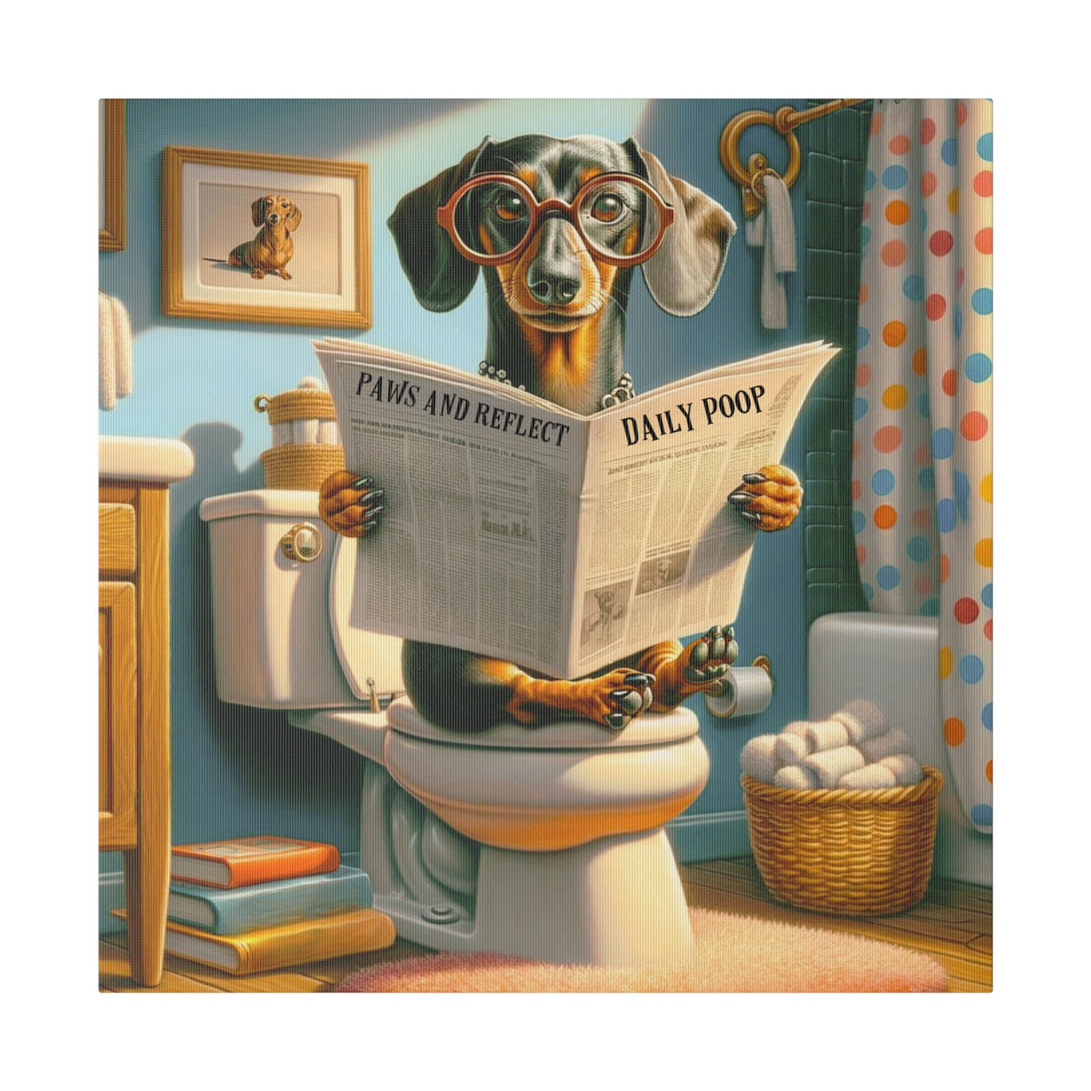 Funny Dog Bathroom Wall Art, Doxie Dachshund Dog Bathroom Humor, Retro Wall Art Canvas - Mid Century Modern Gal