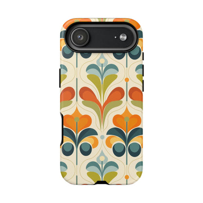 Mid Century Modern Scandinavian Floral, Orange Blue Green Tough Phone Case