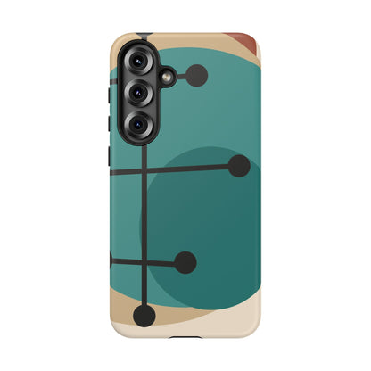 Mid Century Mod, Geometric, Retro Beige Teal Blue, Smart Phones Tough Phone Cases