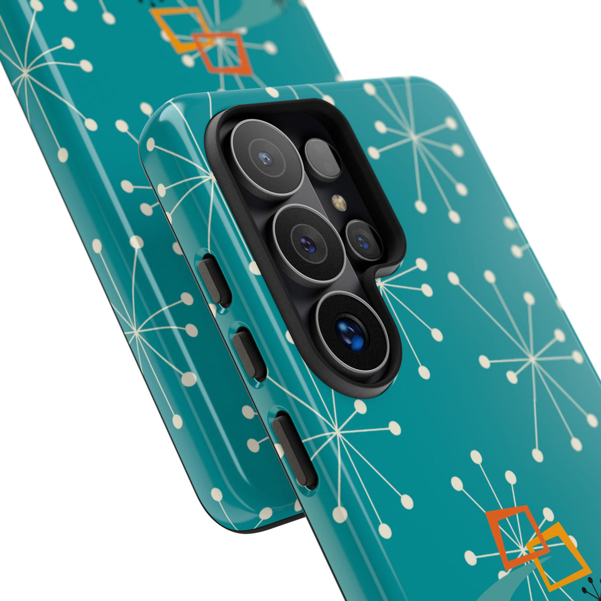 Atomic Space Cat, Starburst Blue, Retro Groovy Smart Phone Tough Phone Cases
