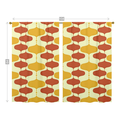 Mid Century Modern Mustard Yellow, Burnt Orange, Googie Designed Window Curtains (two panels)