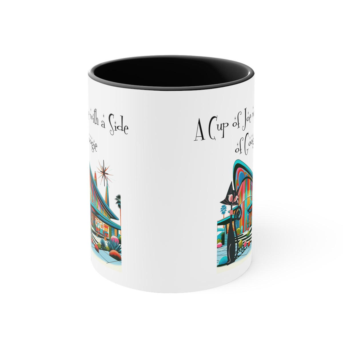 Mid Century Modern Drinkware, Atomic Cat Coffee Mug, Googie Designed, Mid Mod Coffee Lover Gifts - Mid Century Modern Gal