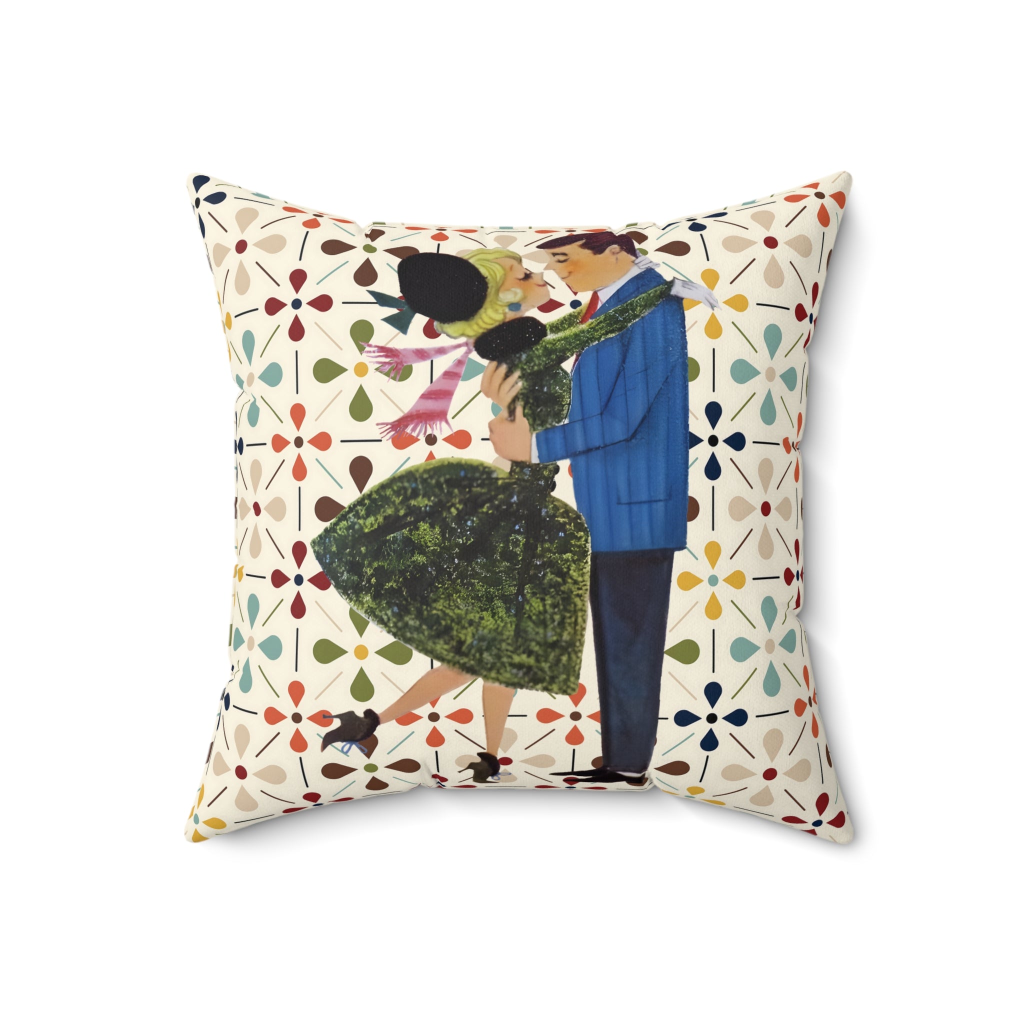 Mid Century Modern Scandinavian Pattern, Kitschy Mod 50s Christmas Couple Pillow And Insert