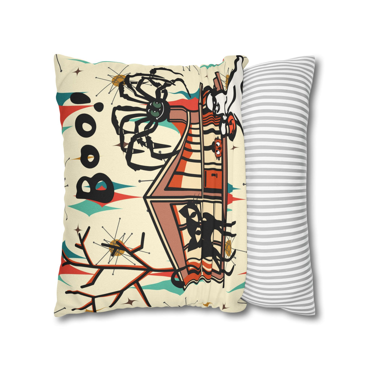 Retro Halloween, Atomic Cat Franciscan Pattern, Kitschy Boo Pillow Cover Only - Mid Century Modern Gal