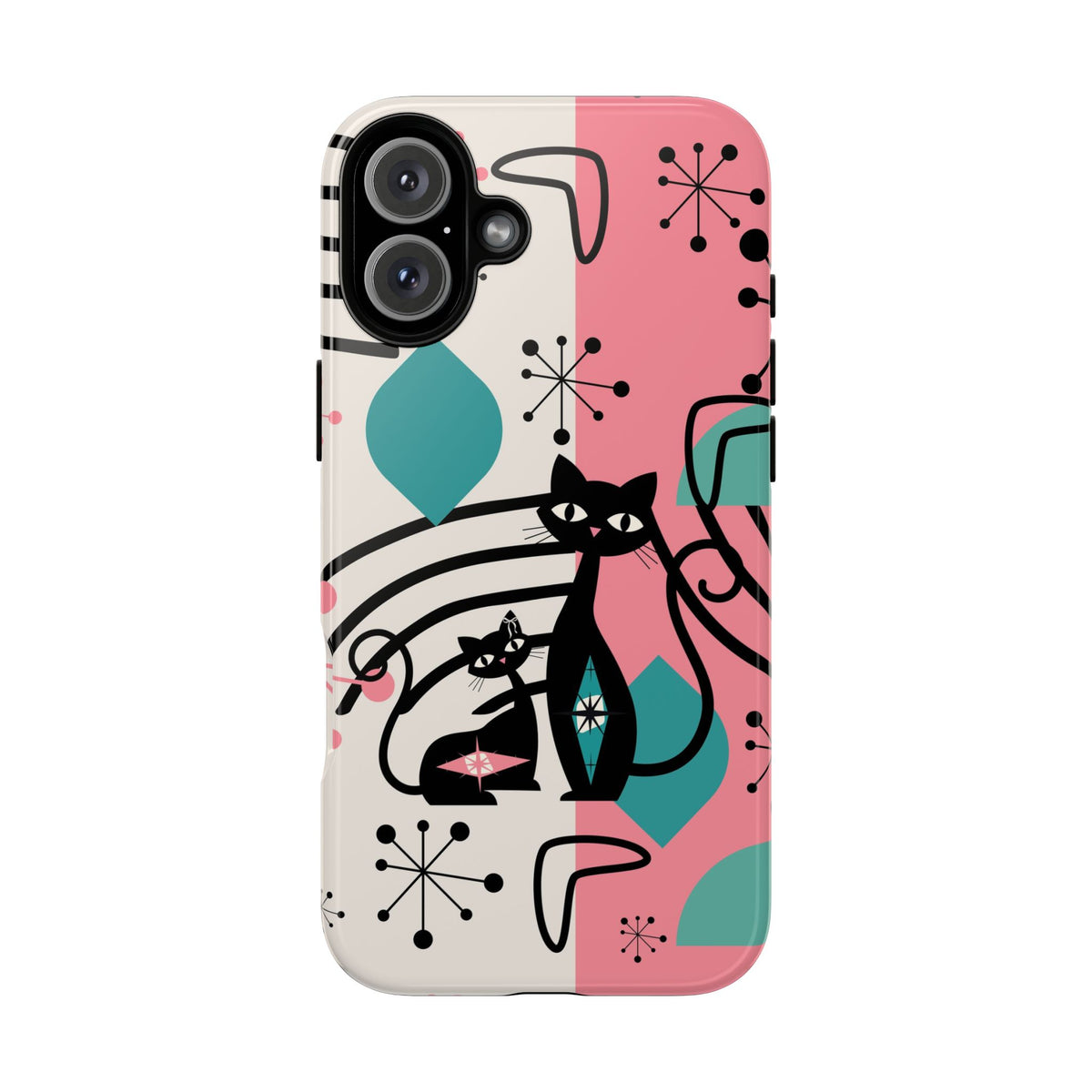 Mid Mod Atomic Cat Boomerang Starburst, Pink, Black Kitschy Stylish Cat Phone Case: Modern Design for Cat Lovers