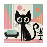 Mid Century Modern Atomic Kitty Cat, Pink, Kitschy Mod Matte Canvas - Mid Century Modern Gal