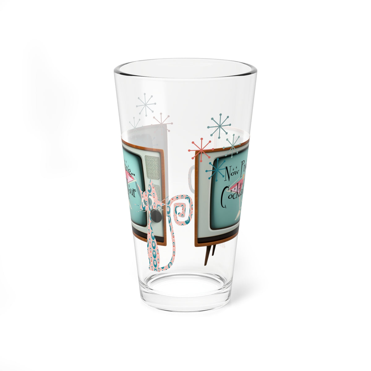 Atomic Kitsch, Black Cat Mid Century Modern Beer Glass, Mocktail, Cocktail, MCM Old TV 50s Style Glass - Mid Century Modern Gal