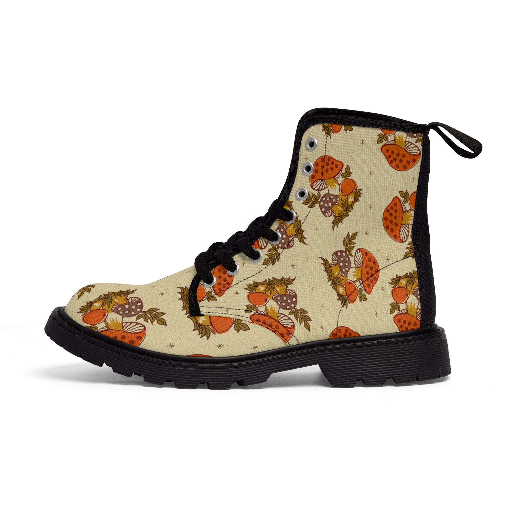 70s Mushroom Groovy Hip, Orange, Brown, Funky Combat Boots