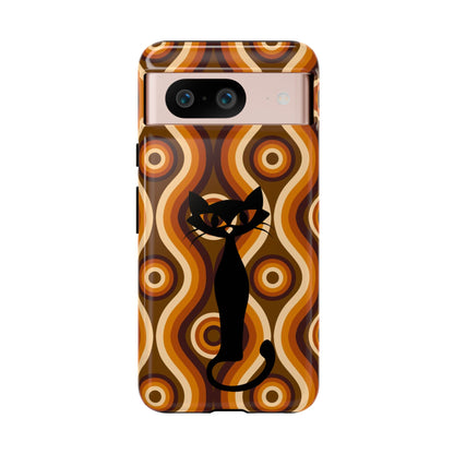 Retro Phone Case, Groovy Brown, Atomic Kitsch Cat Tough Smart Phone Cases